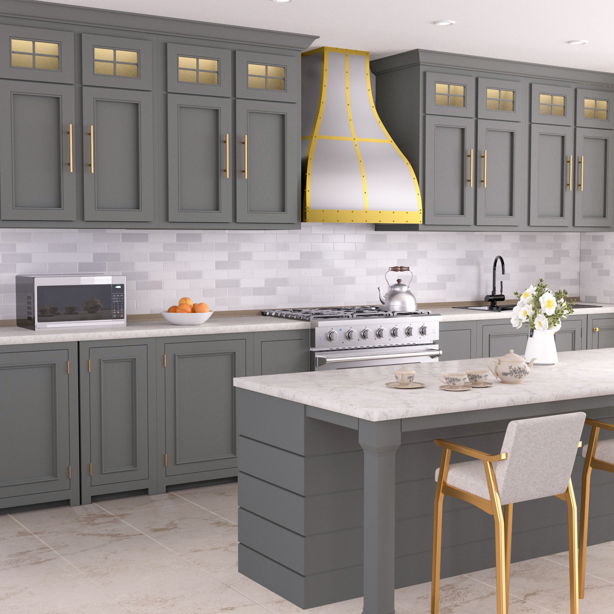 ELITE Houston Custom Stainless Steel Kitchen Vent Hoods with Brass Trims Warp Around 