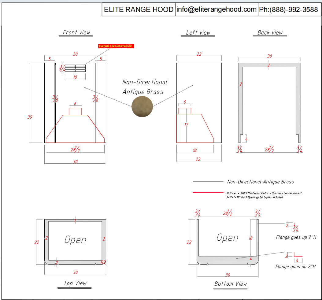 ELITE Retro Non-direction Antique Brass Kitchen Exhaust Hood for Helen