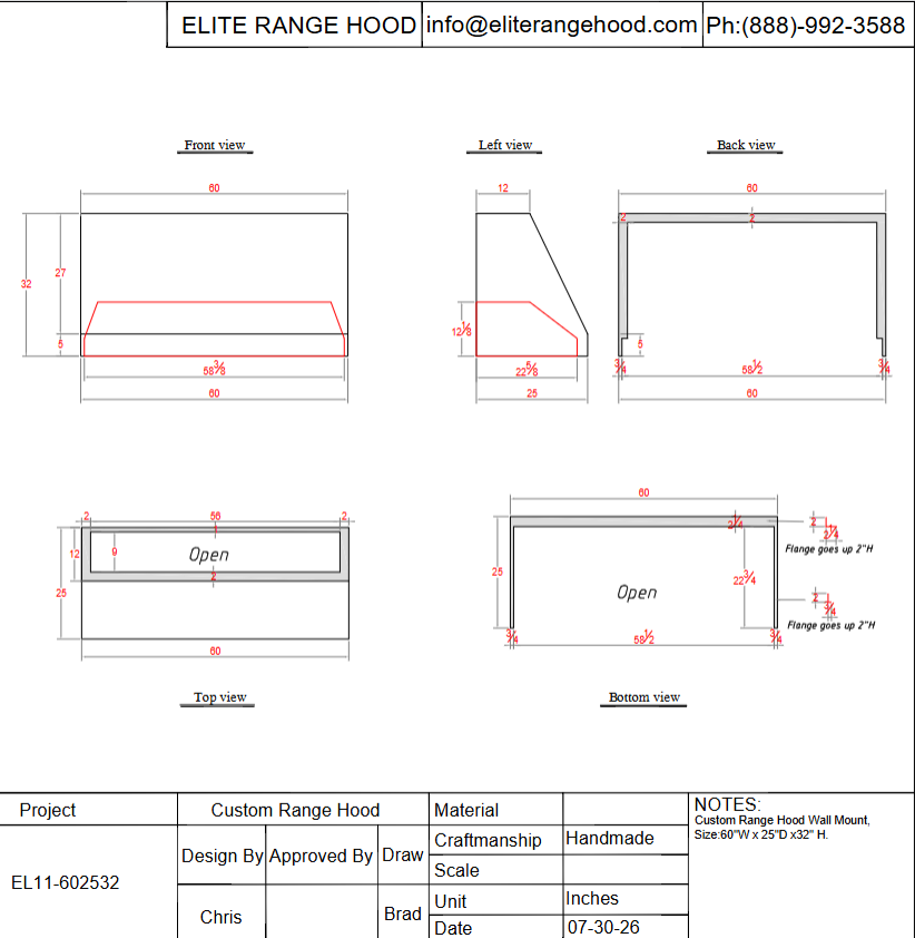 ELITE Chicago Classic Custom Copper Vent Hood for Cecilia