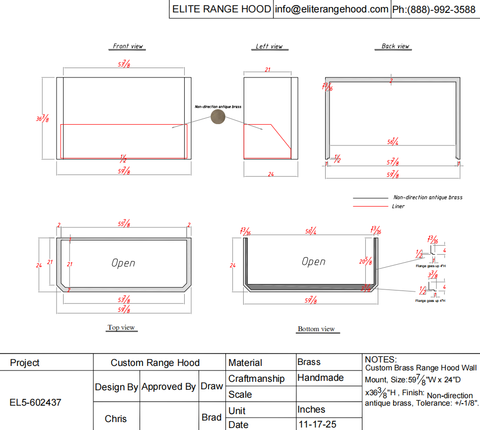 ELITE Retro Non-direction Antique Brass Kitchen Exhaust Hood for Tigran