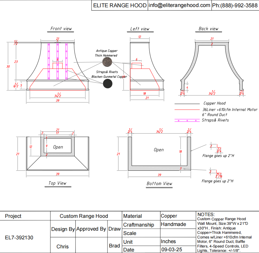 ELITE Chicago Custom Copper Fireplace Hoods for Marie