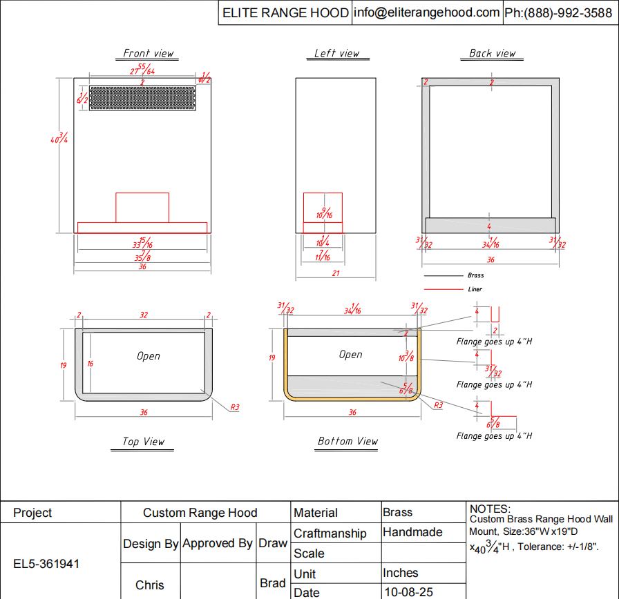 ELITE Retro Non-direction Antique Brass Kitchen Exhaust Hood for Anna